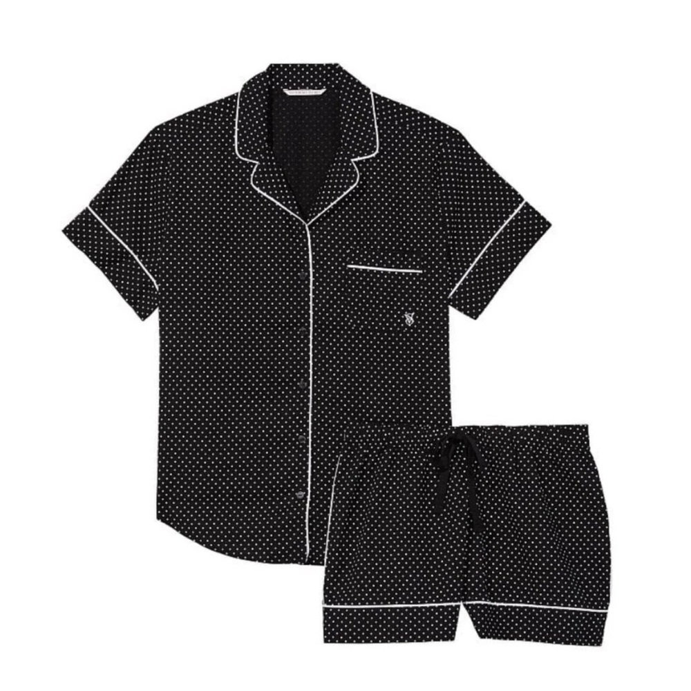 NWT Victorias Secret Black Polka Dot Button up Shirt & Shorts Pajama set PJ XXL - Picture 8 of 11